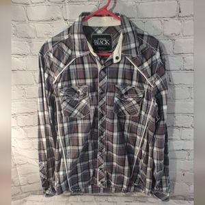 BKE Buckle BLACK Western Snap Button Plaid Grey Shirt L